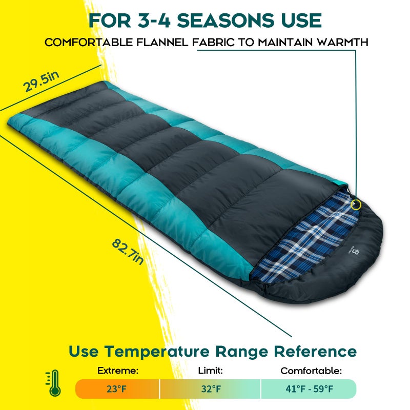 Bessport Sleeping Bag Winter | Flannel Lined 18â„‰ - 32â„‰ Extreme 3-4 Season Warm & Cool Weather Adult Sleeping Bags Large | Lightweight, Waterproof for Camping, Backpacking, Hiking - Image 2